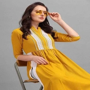 China Linen Printed Full Stitched Lace Border Kurti for Women