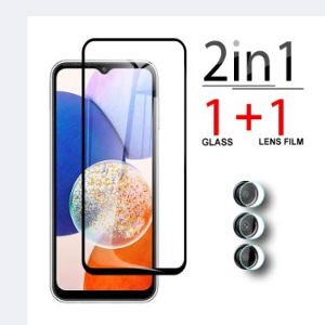 For Samsung Galaxy A14 5G 2in1 Tempered Glass Screen Protector Witch Black Edge For SamsungA14 GalaxyA14 5G Camera Lens Protector Film